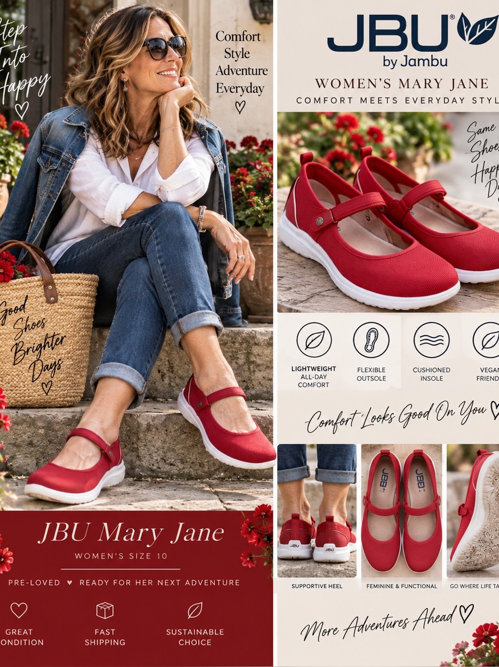 JBU Red Mary Jane Sneaker with Hook-and-Loop Strap